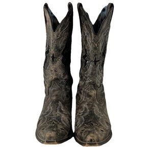 Laredo Women's 8.5 Lucretia Studded Snake Inlay Western Boot Snip Toe 52133BRN